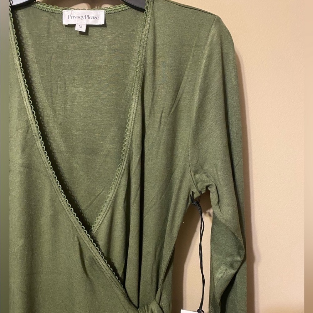 Privacy Please | NWT Piper Revolve Olive Green Super Soft Faux Wrap Mini Dress M - Picture 7 of 8